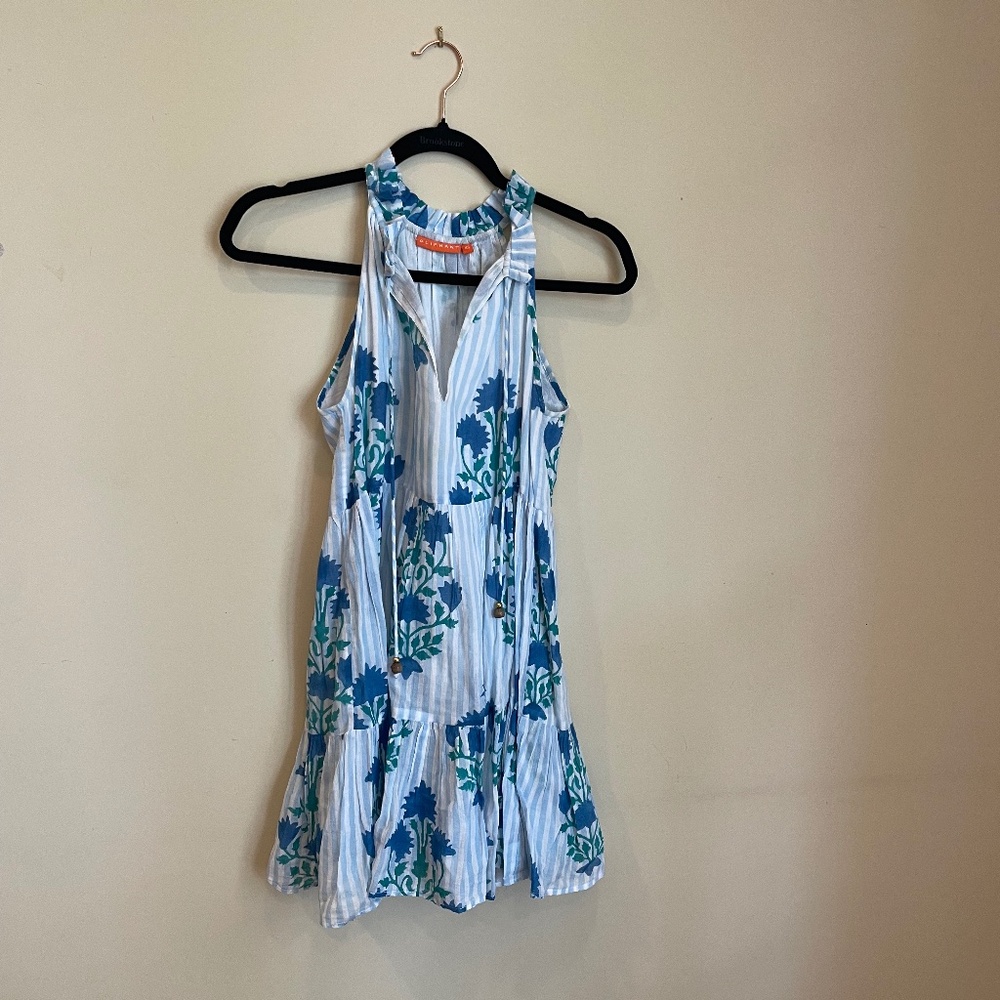 OLIPHANT Yoke Dress in Blue Floral White Tiered Mini Size Extra Small XS